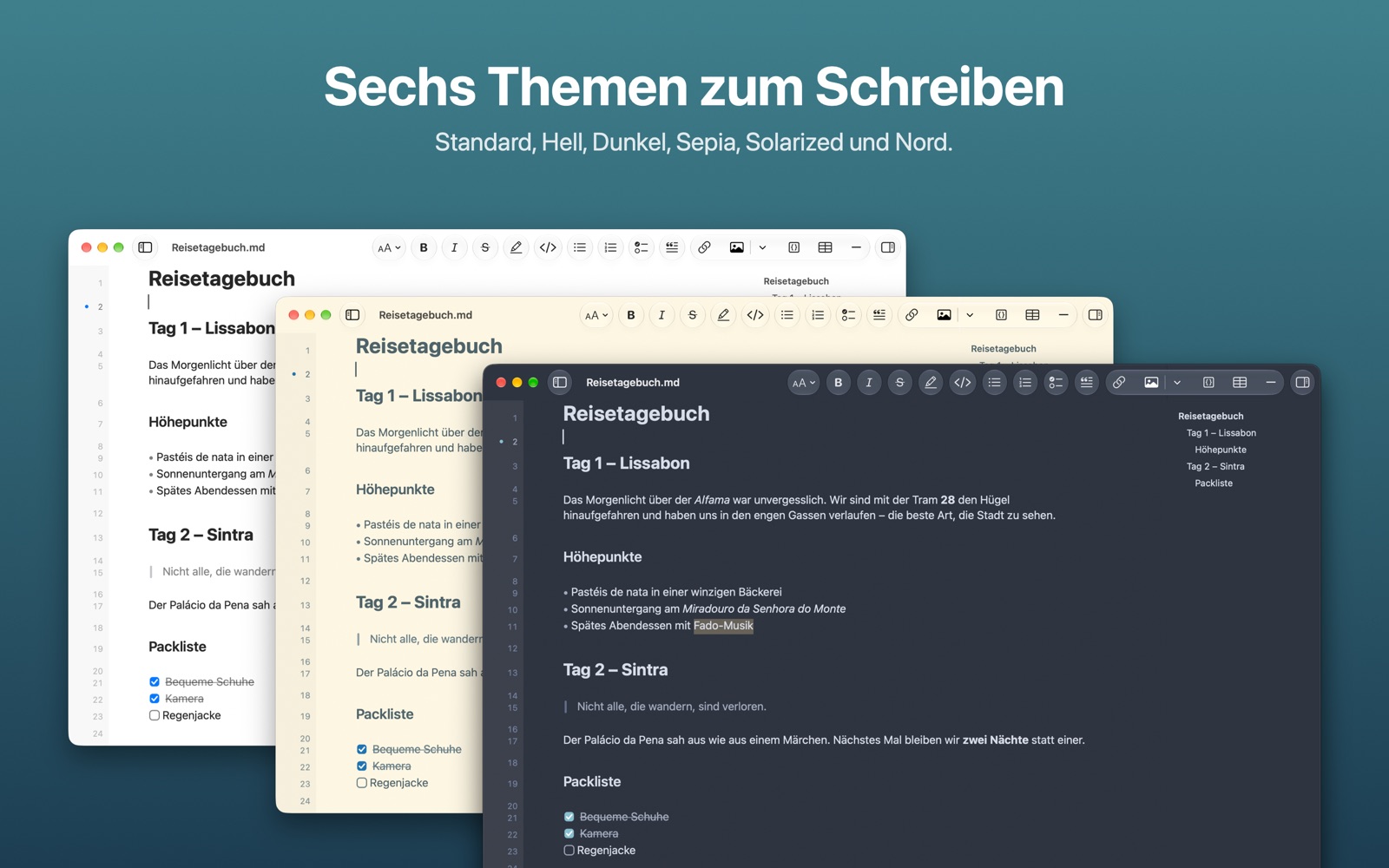Sechs Themen zum Schreiben.