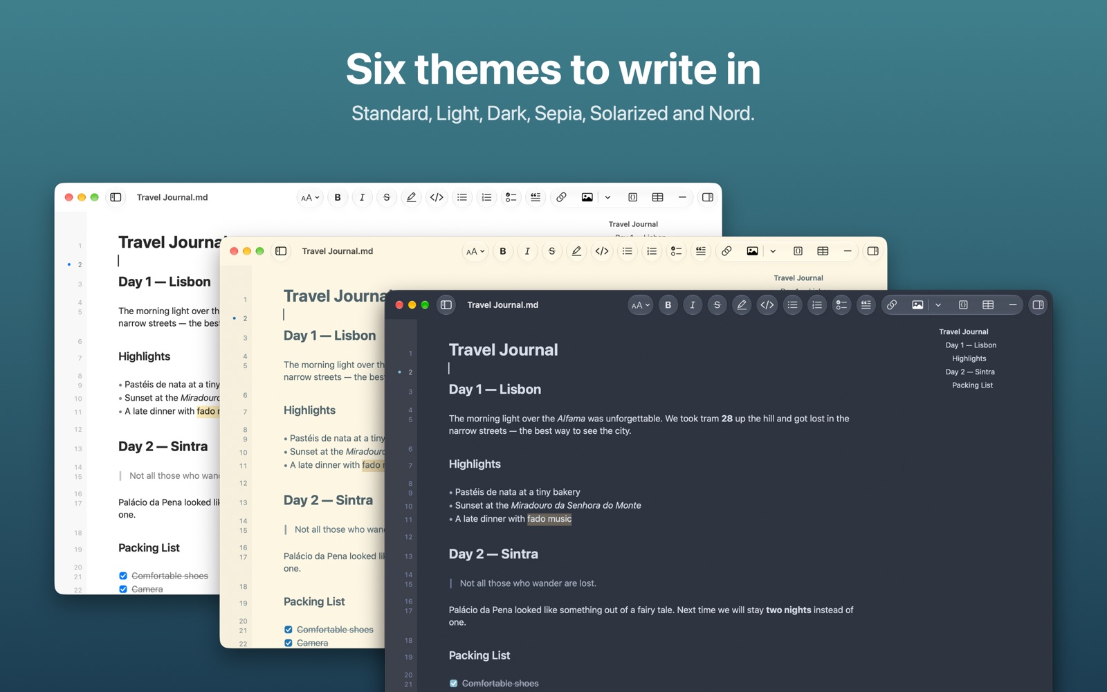 Six themes to write in.